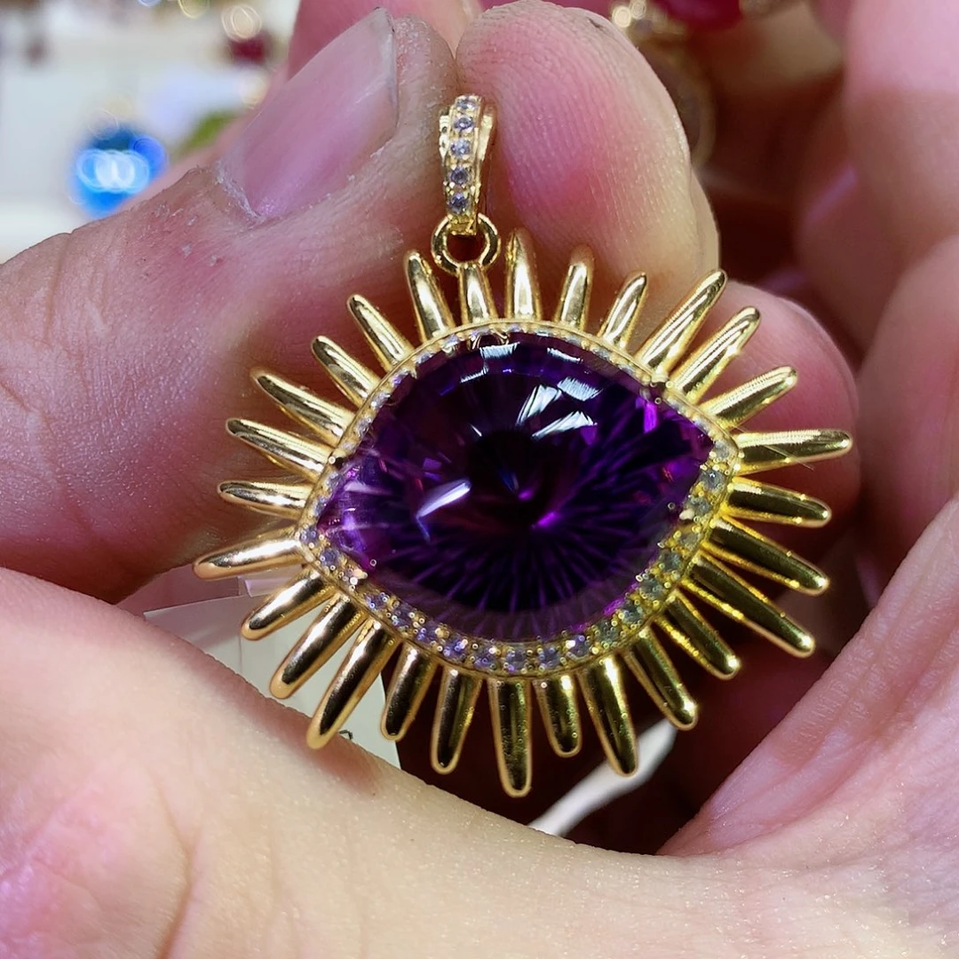 紫晶颈饰银S925镀金镶嵌