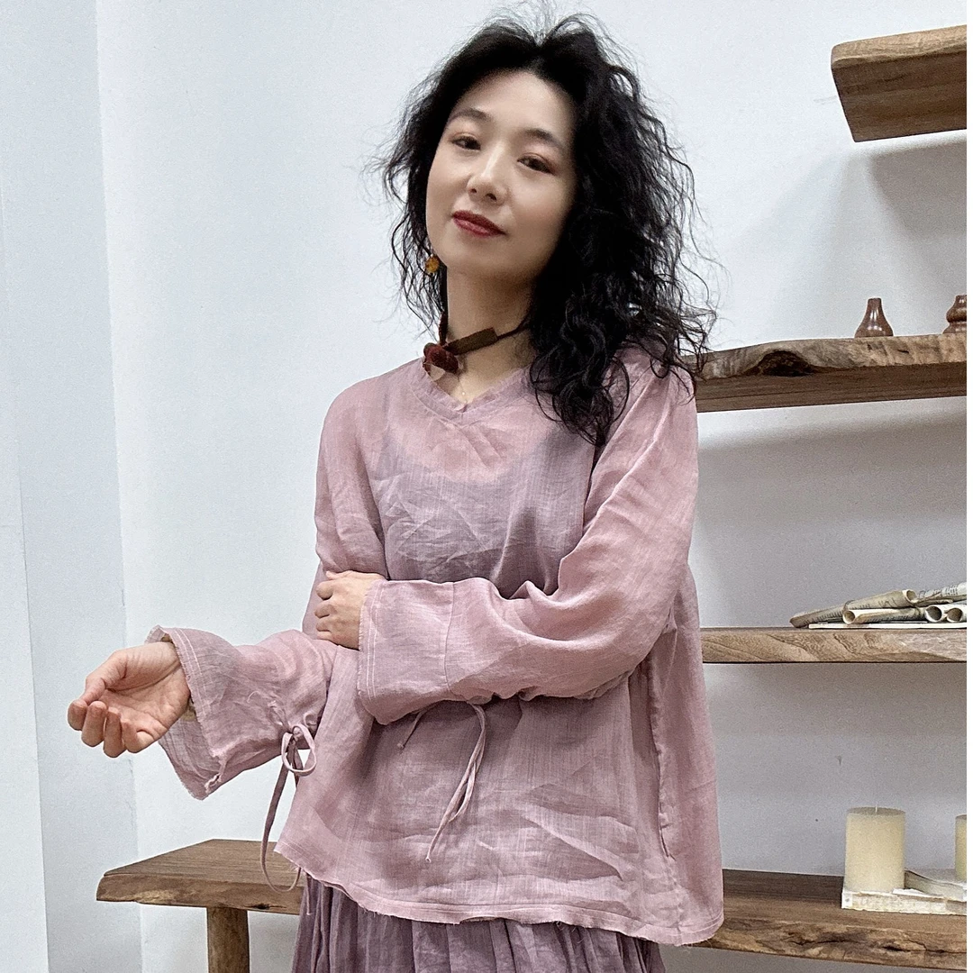 春夏新款简约百搭纯色T恤手工缝线宽松通勤喇叭袖毛边设计款上衣