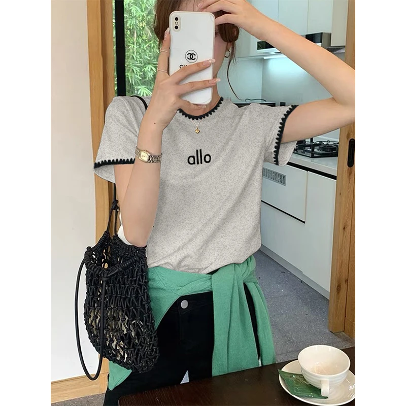 字母绣花短袖t恤女夏季潮牌爆款拼色半袖设计感小众洋气百搭上衣