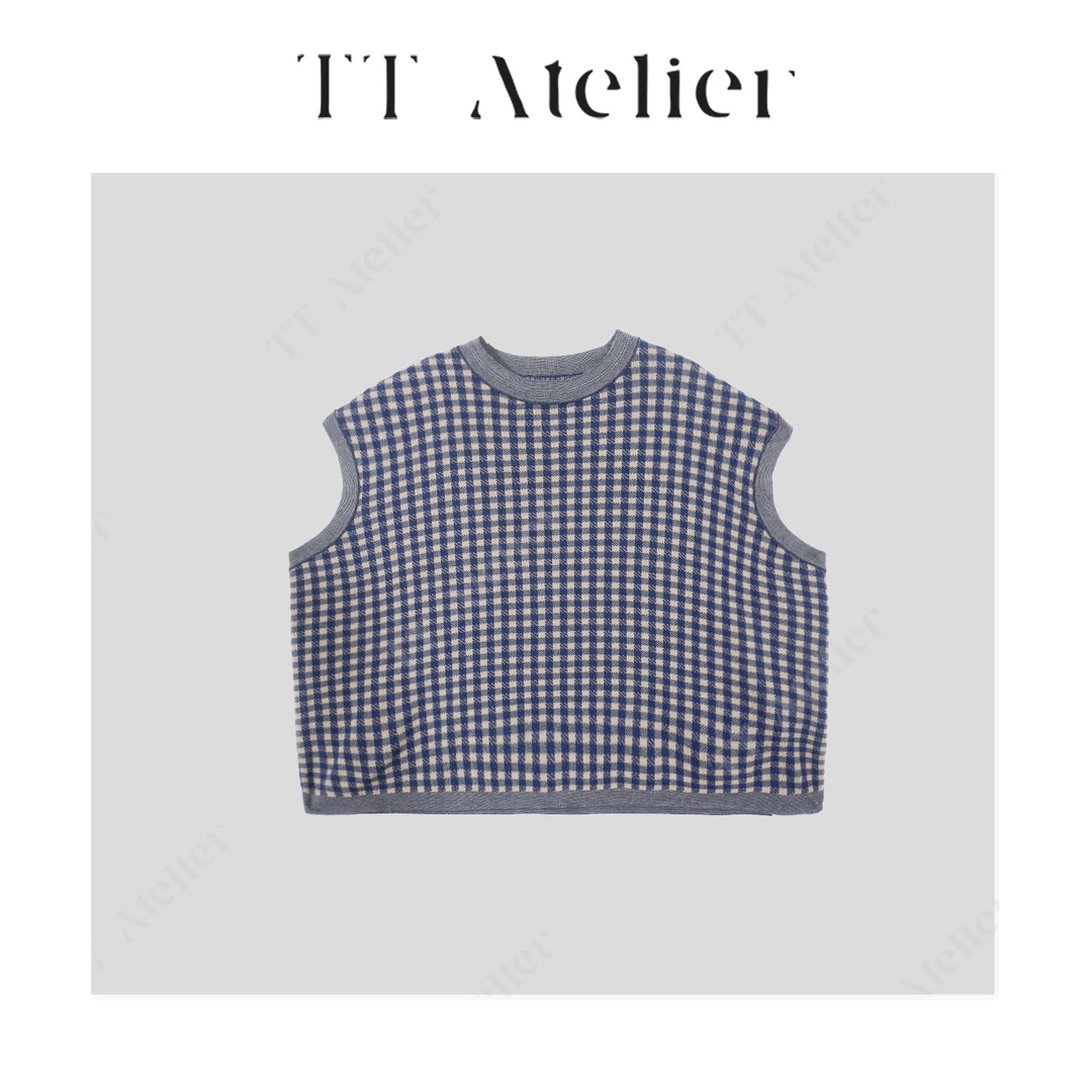 TT设计师【常青藤】夏季港风针织格纹轻奢落肩无袖T恤TT190405