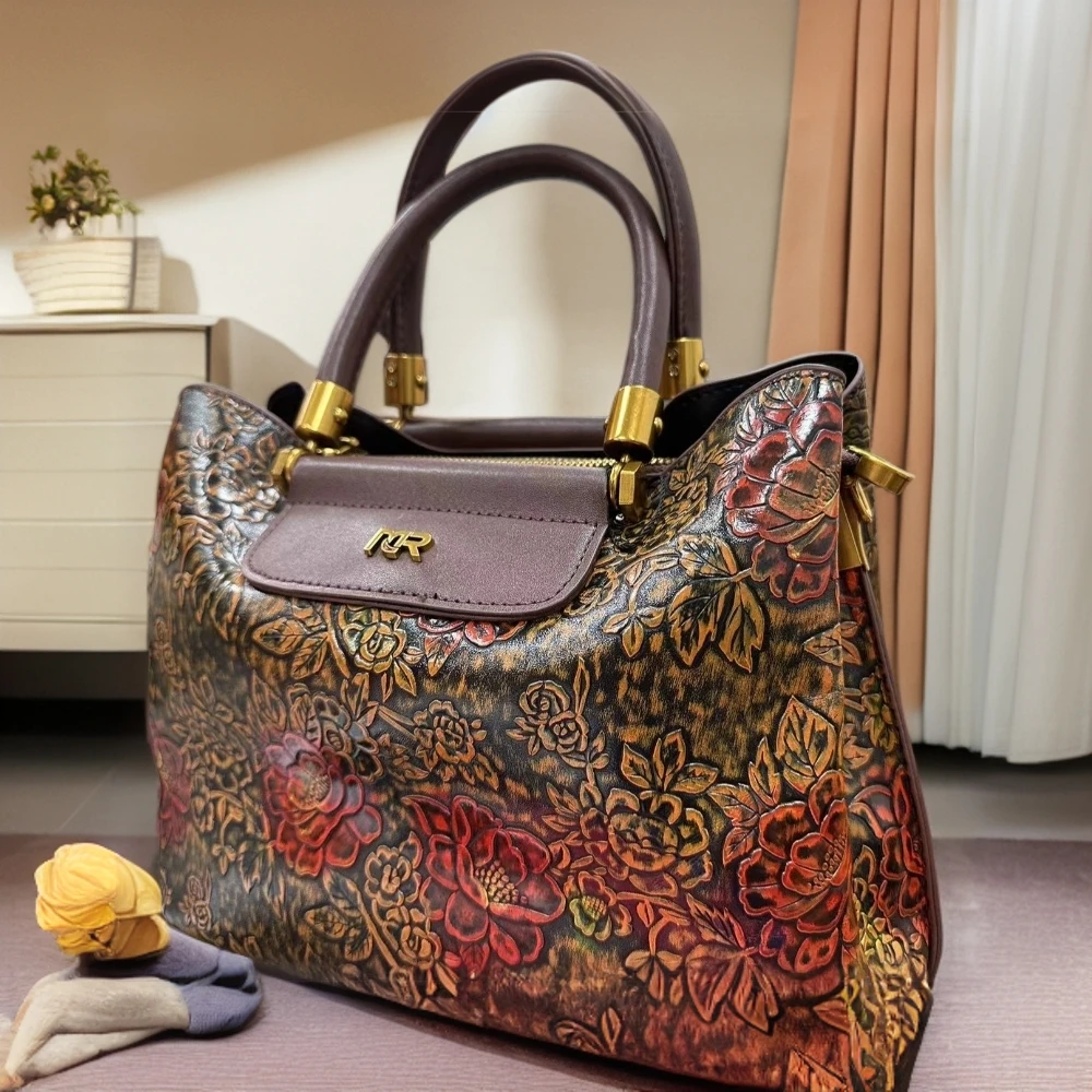 时尚复古雕花女士托特包单肩手提水桶包