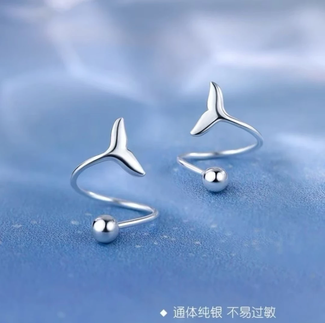足银耳饰 999纯银耳饰 光面鱼尾螺丝耳钉 简约韩式女款银耳饰