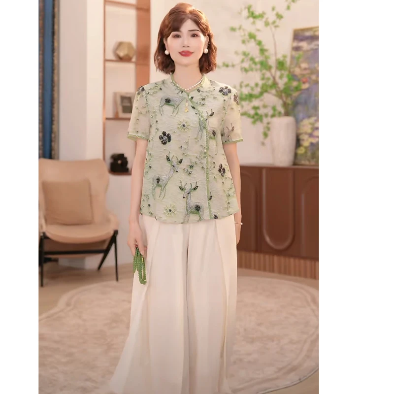 【正品有运费险】洋气质中老年女装两件套装中年妈妈国风新中式上衣