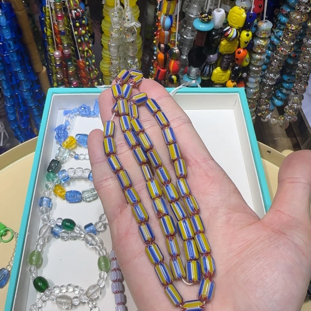 琉璃非金属黄蓝条纹雪佛莱琉璃珠