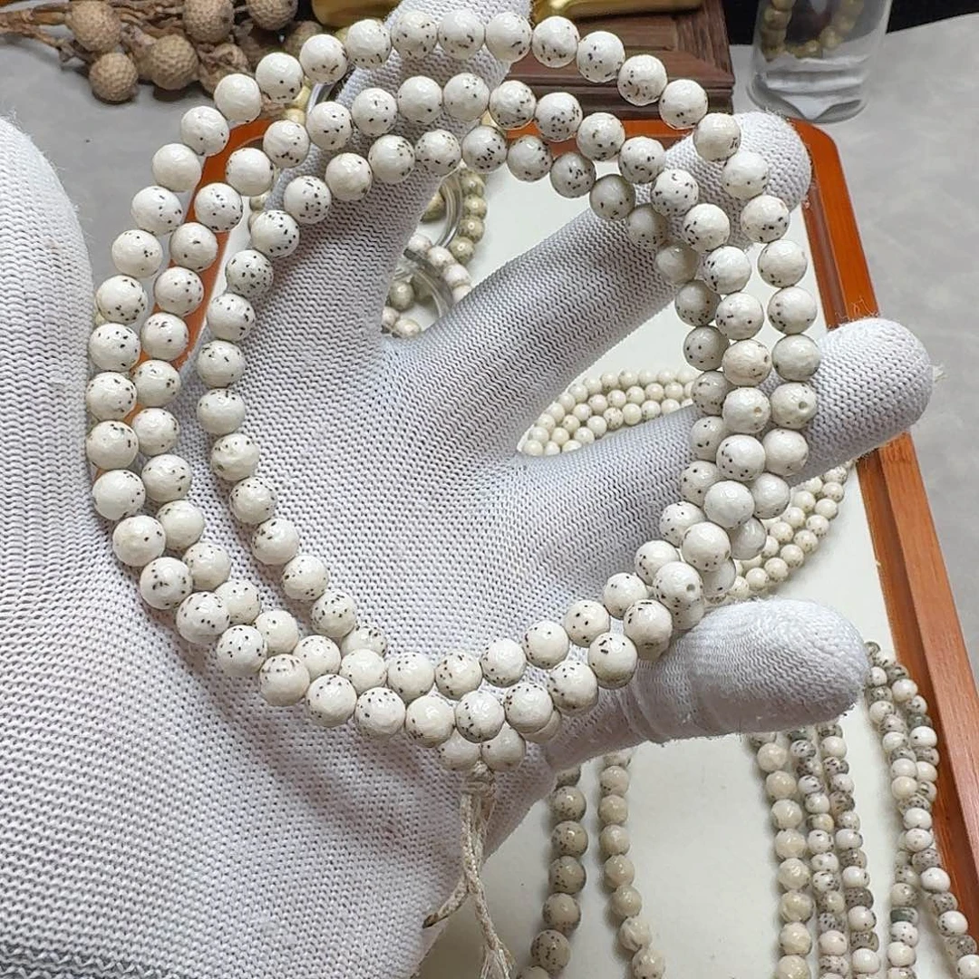 星月菩提手串石玉料7无相瓷白料通体留白小细星多圈