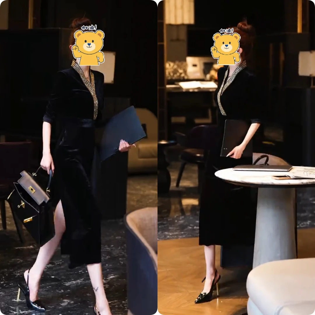 2025秋季新款时尚修身显瘦款女气质网红洋气连衣裙百搭款G6642