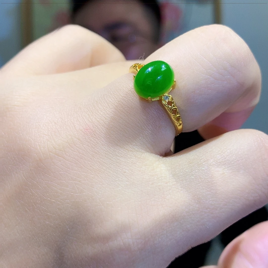 和田玉（碧玉）戒指银S925镀金镶嵌