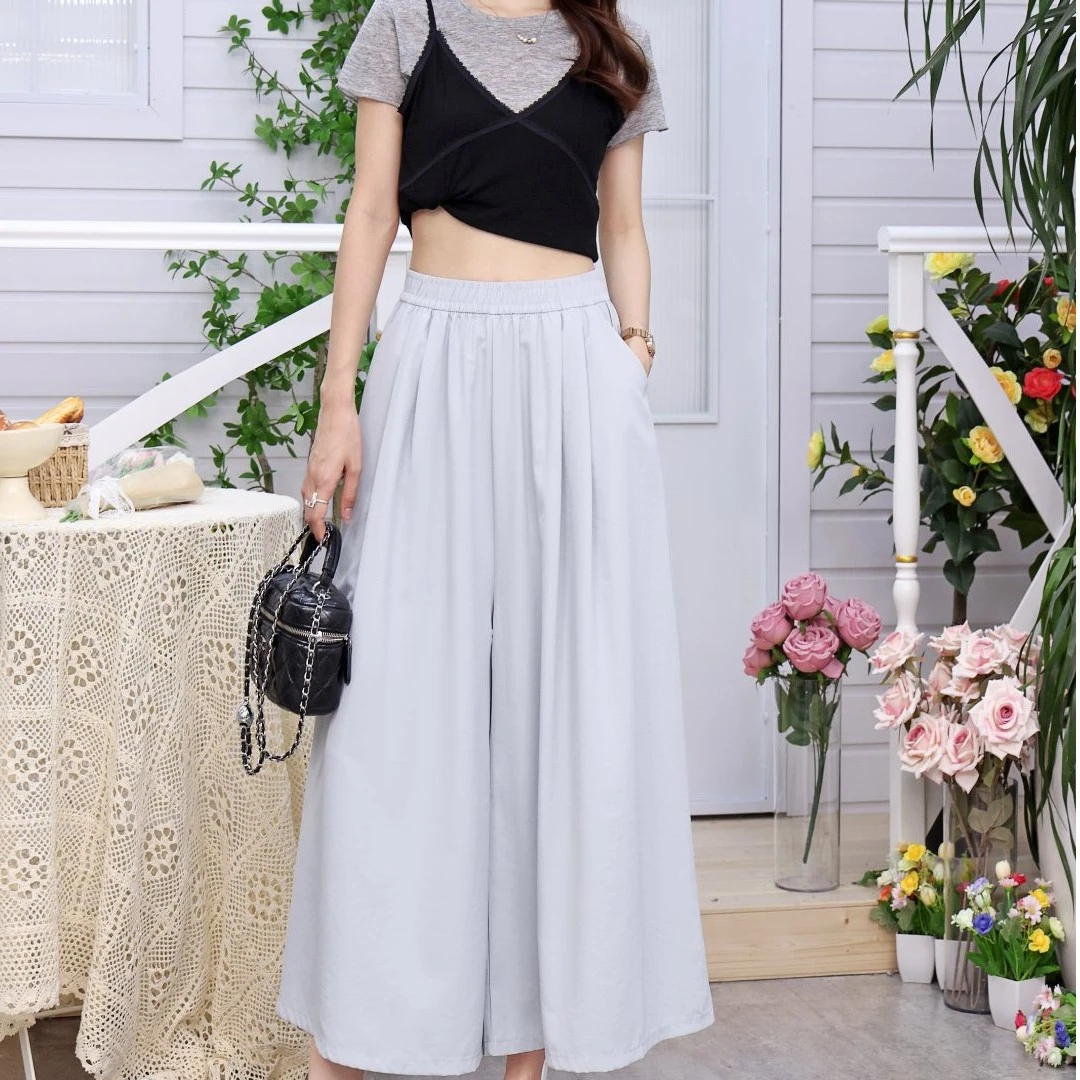 九分冰丝阔腿裙裤女夏薄款2025新款夏季垂感休闲时尚百搭宽松裤