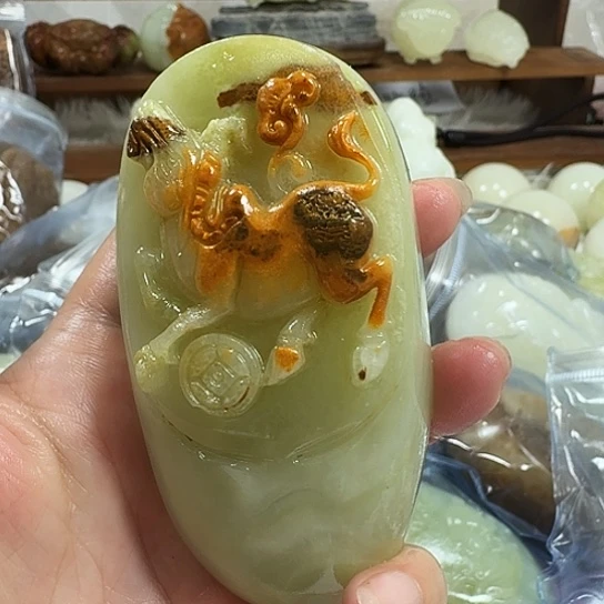 逗***钓砖雕石头手把件石头手把件