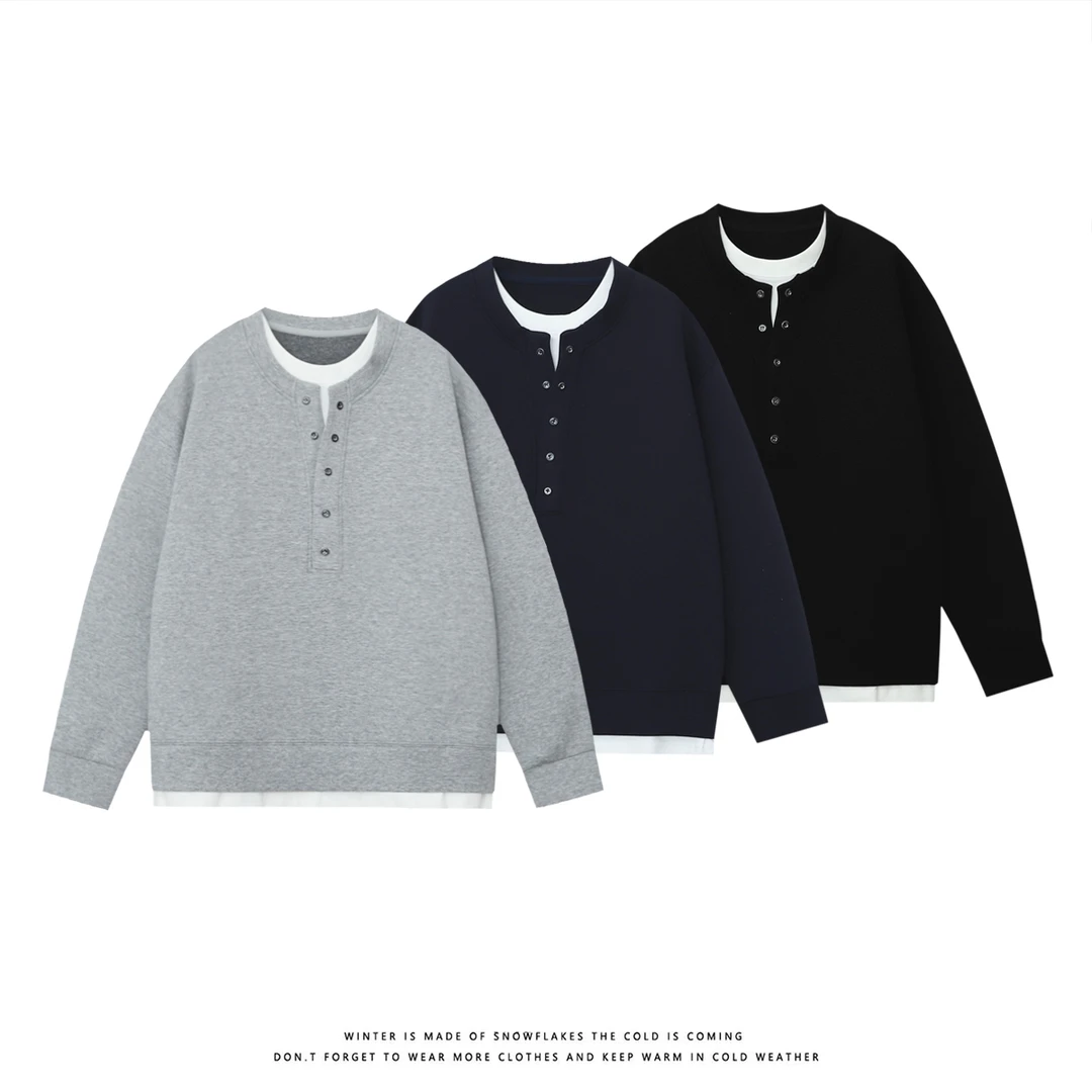 春季新款假两件套头卫衣男款百搭时尚潮牌设计感上衣太空棉潮