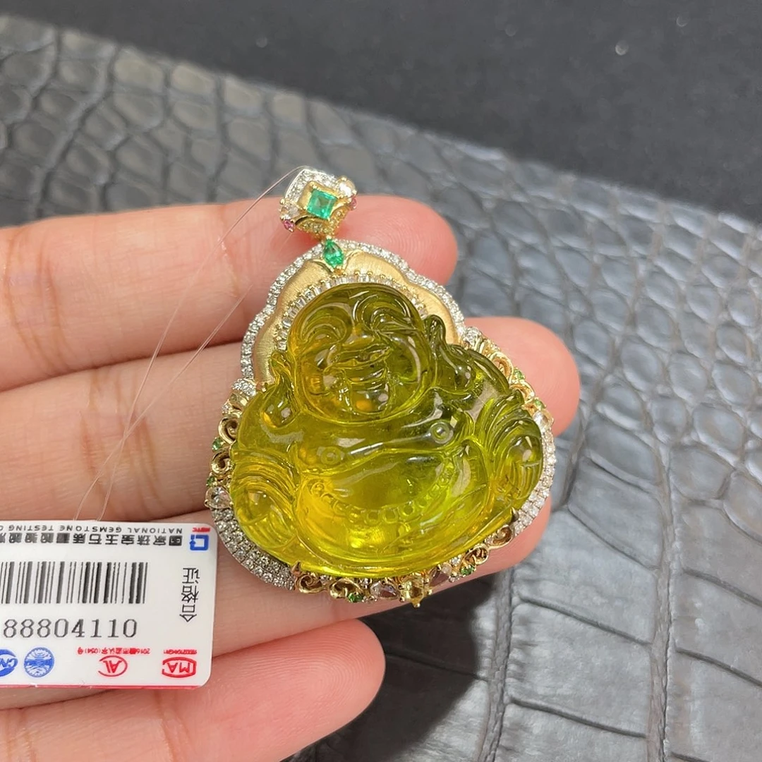 黄色碧玺吊坠(不含链)18K金镶嵌 金丝雀 净体 佛公