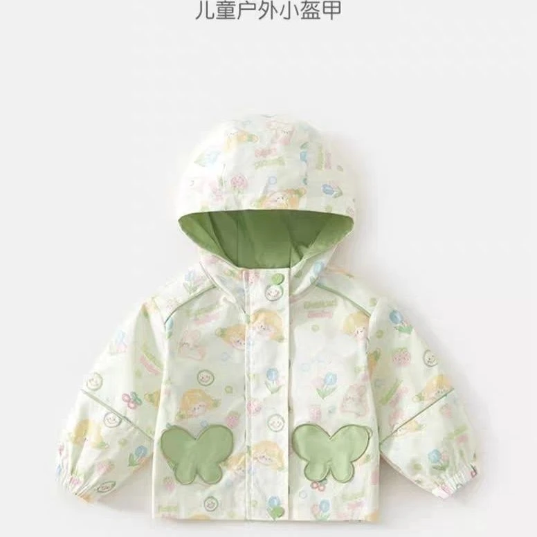 女童防水外套春装2025新款儿童洋气小童连帽上衣休闲春秋宝宝衣服