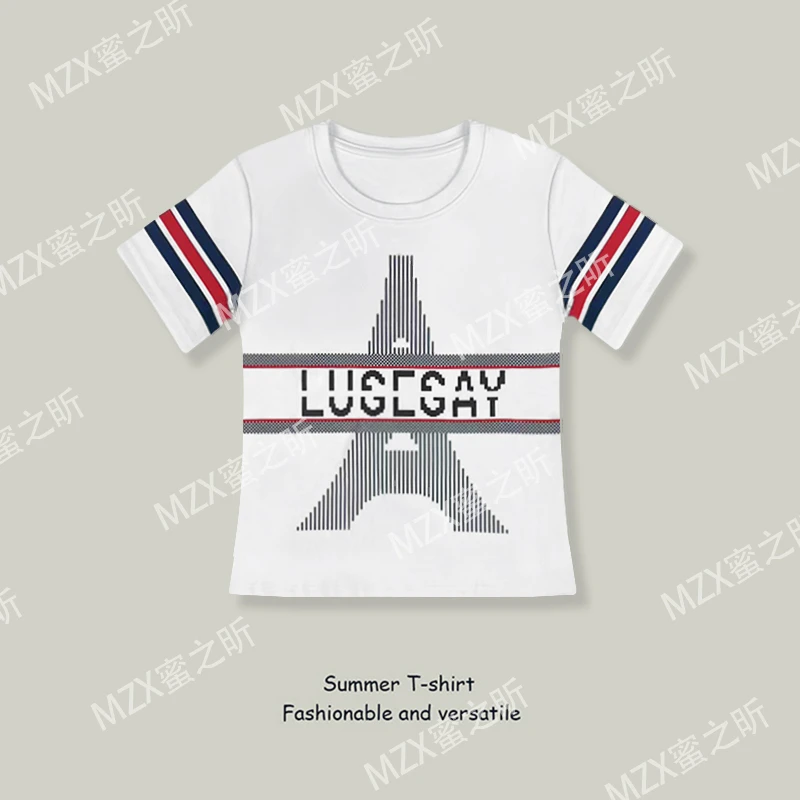 短袖T恤女2025夏季新款拼色印花百搭时尚休闲圆领显瘦气质上衣女