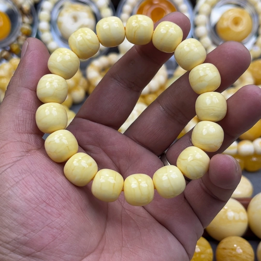 琥珀未镶嵌手串同料焦皮白蜡虎氧化小年份芝士蜡13mm
