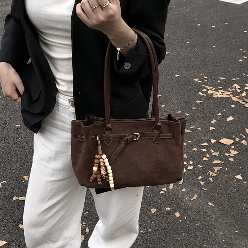 秋冬复古大容量麂皮绒包包女式2025新款高级感通勤单肩手提托特包