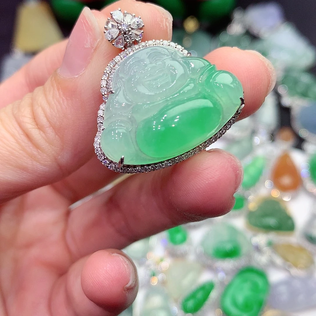 翡翠吊坠(不含链)18K金镶嵌温*