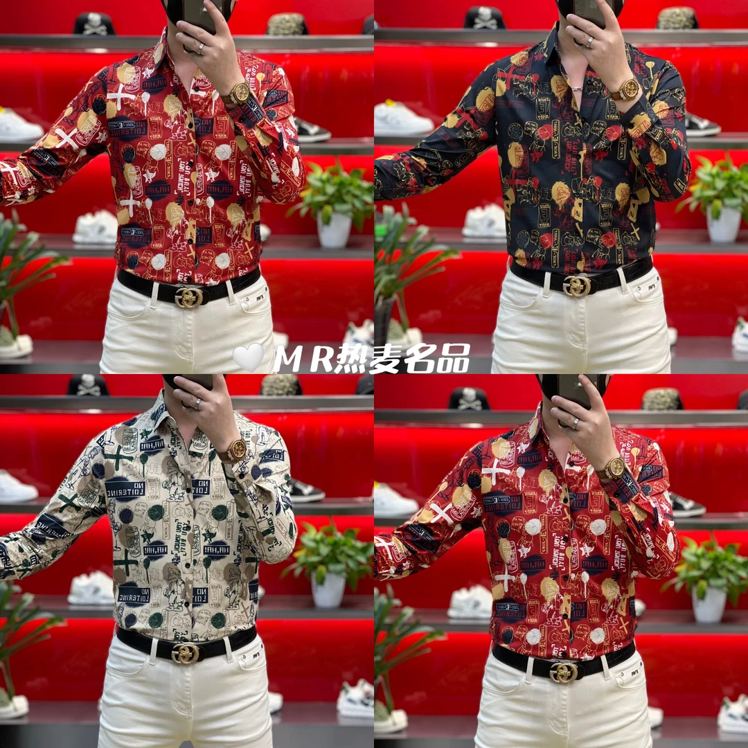 【热麦甄选】2025秋冬新款衬衫街头风嘻哈休闲款 男士修身弹力衬衫