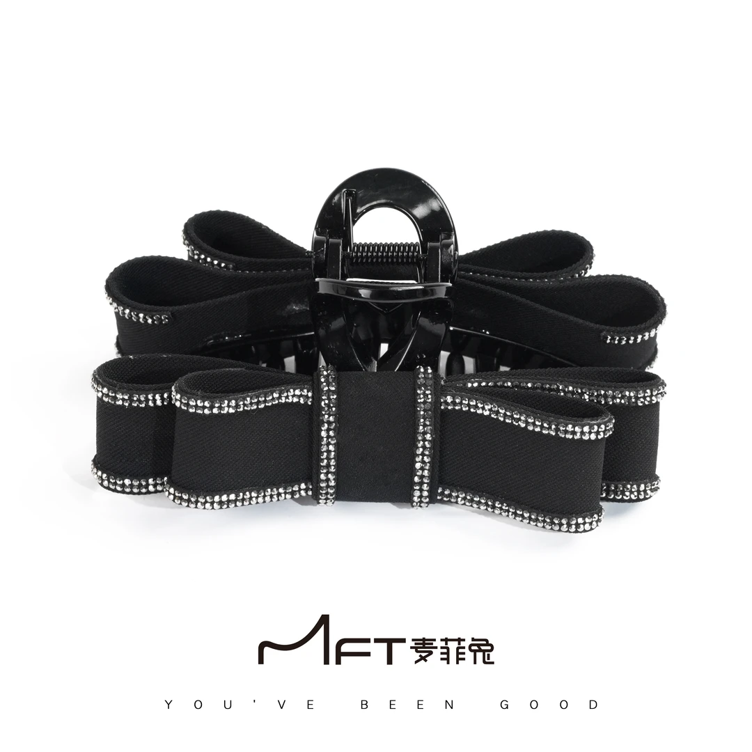 【 莫妮卡抓夹】黑色双层领结鲨鱼夹发饰发夹女士马尾百搭气质复古