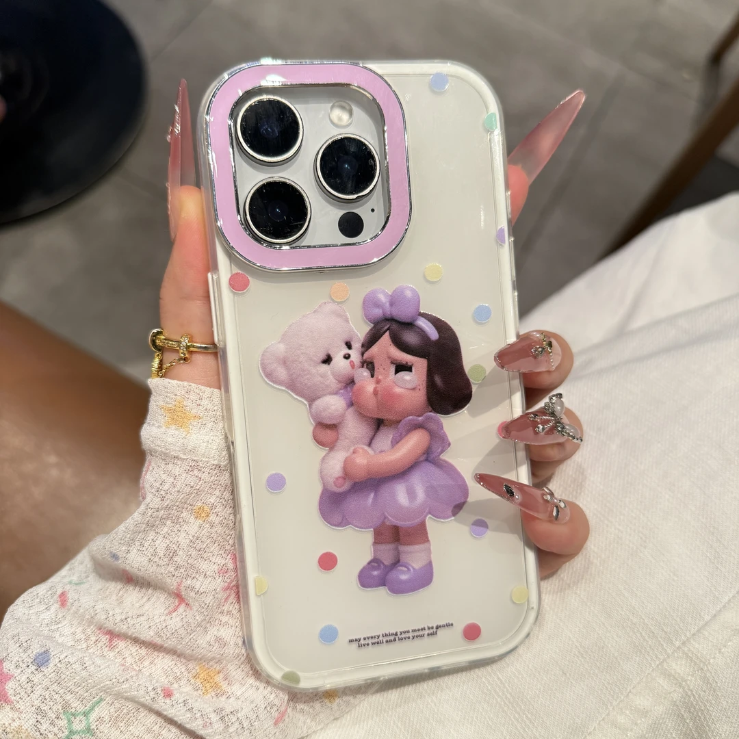 ins卡通玩偶女孩适用苹果16手机壳苹果15promax波点14简约13女款