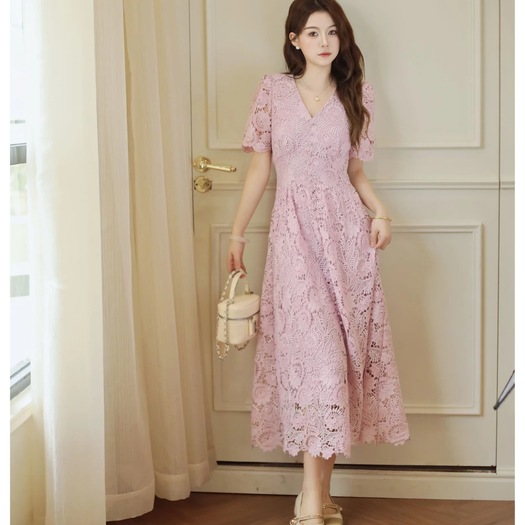 ON&ON/安乃安伊甸园夏季韩系温柔蕾丝镂空钩花连衣裙-N5SA1629474