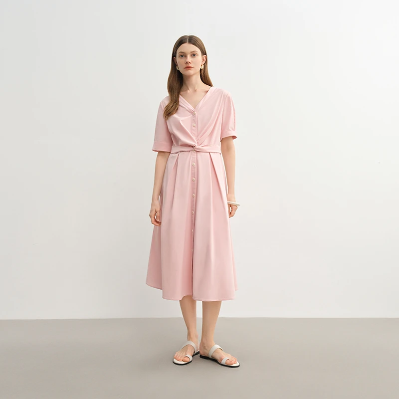 独束大码女装简约扭结连衣裙女微胖MM法式优雅裙子 25DS82367