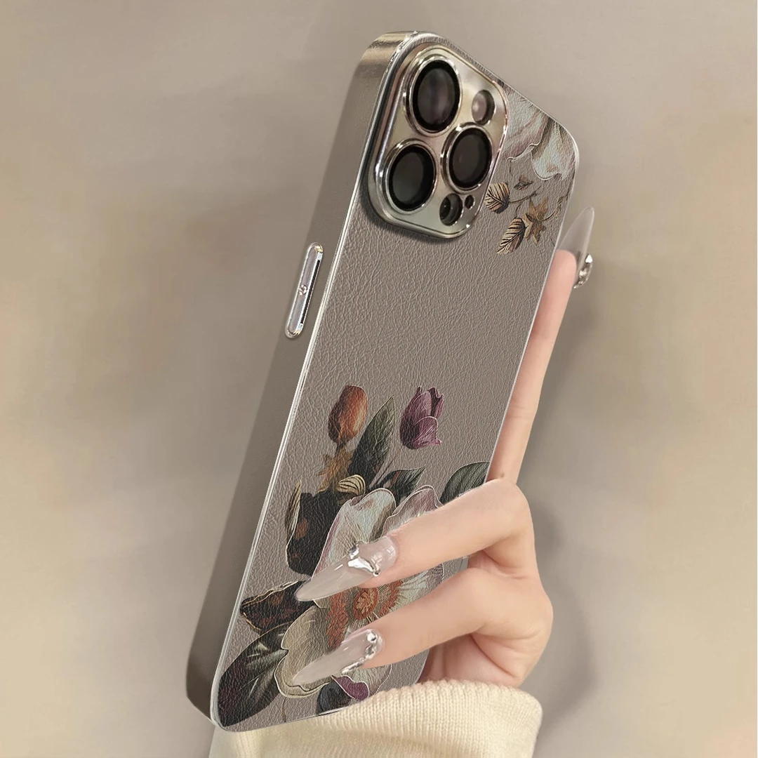 复古花朵适用苹果16promax手机壳新款iphone17复古高级感15保护套