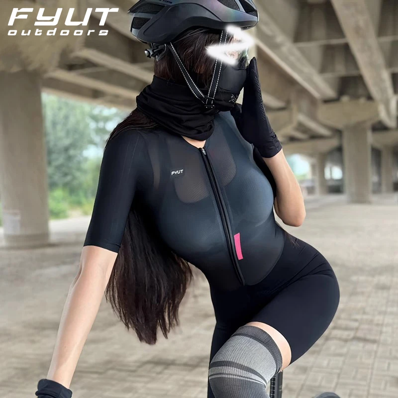 FYUT户外黑色连体骑行服女2025夏季款轻薄透气山地公路自行车装备
