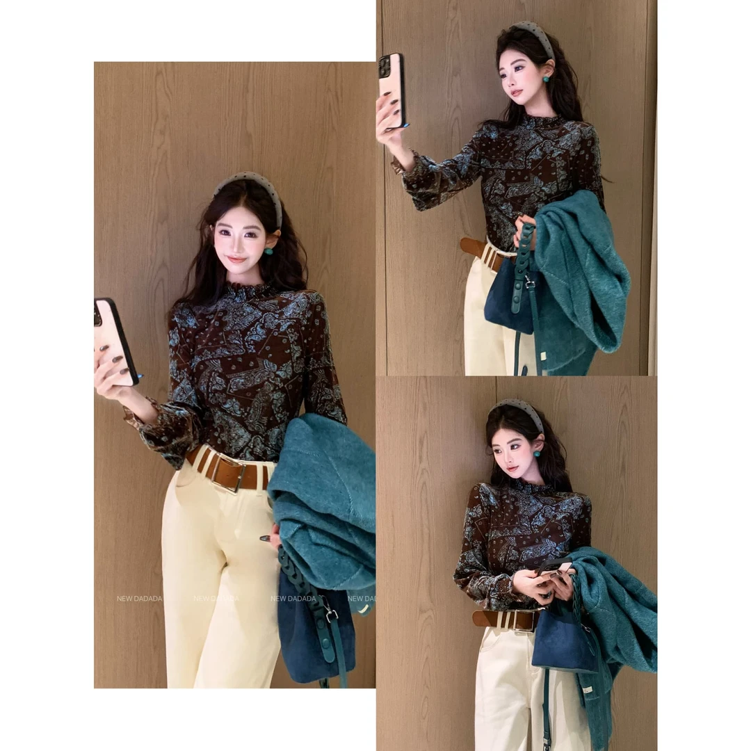 利达 NEW DADADA雾棕腰果花复古优雅简约高级百搭针织上衣JUZ3311