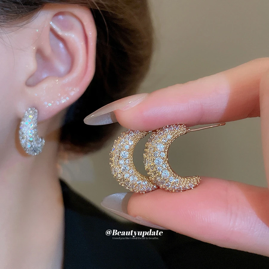 铜合金亚克力耳饰 银针月亮耳钉女欧美气质百搭耳环轻奢高级小众