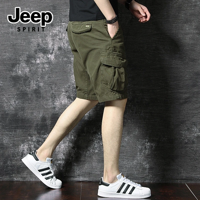 JEEPSPIRIT吉普夏季五分短裤男士户外多口袋工装休闲裤宽松裤子男