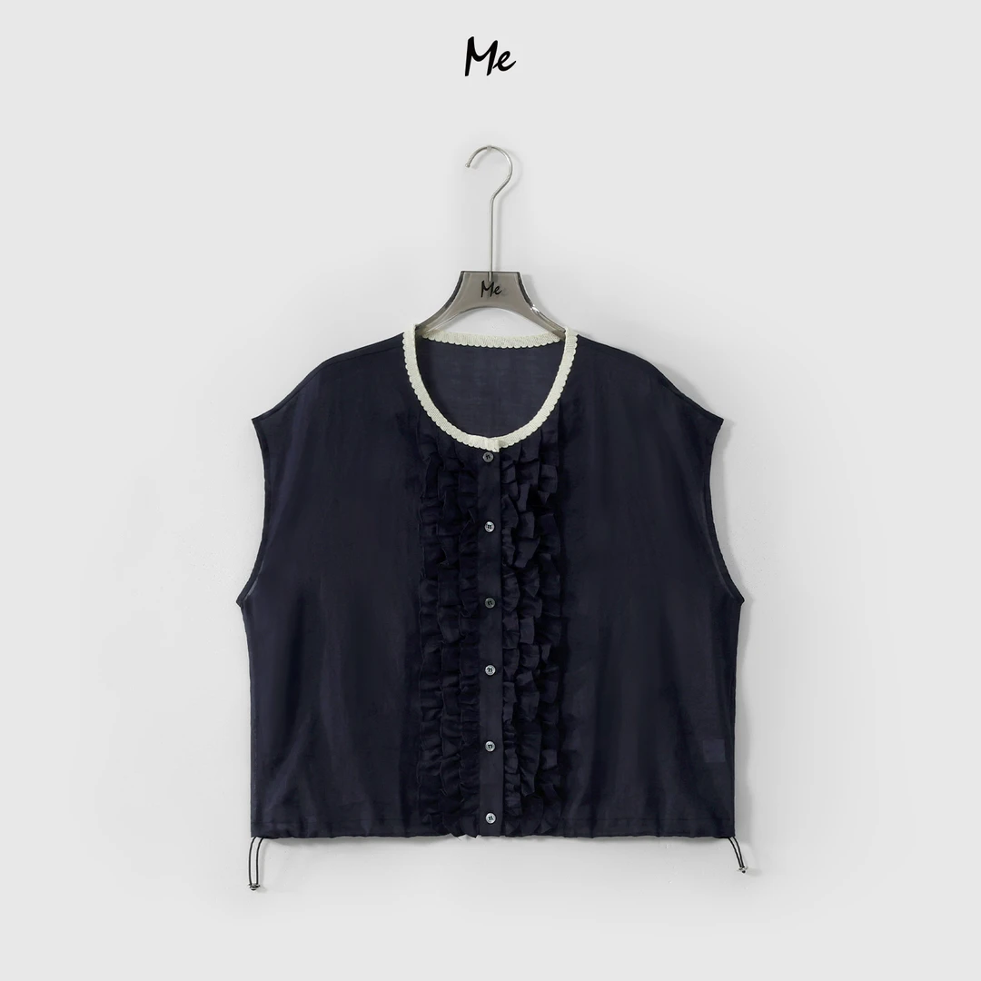 ME【风荷老钱坎肩】100苎麻多层花边透气显瘦时尚百搭衬衫MESS5112