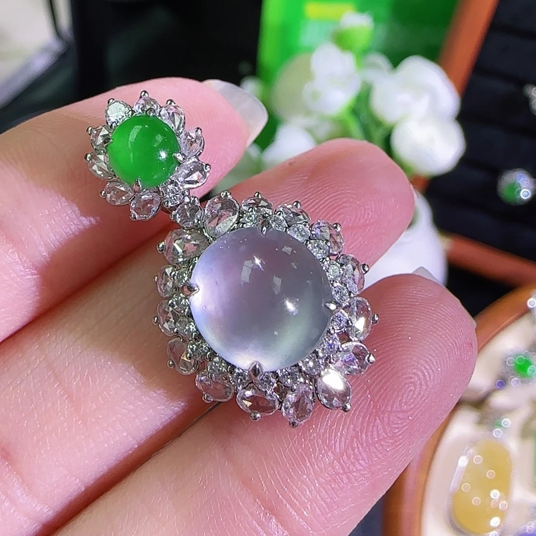 翡翠18K金镶嵌吊坠(不含链)