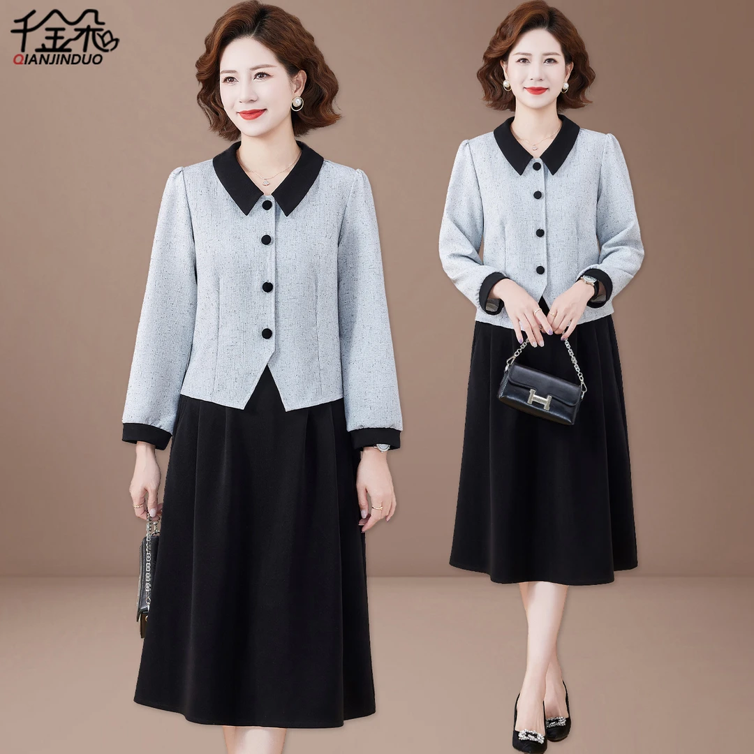妈妈秋装2025新款外套端庄大气中老年连衣裙女春秋贵夫人两件套装