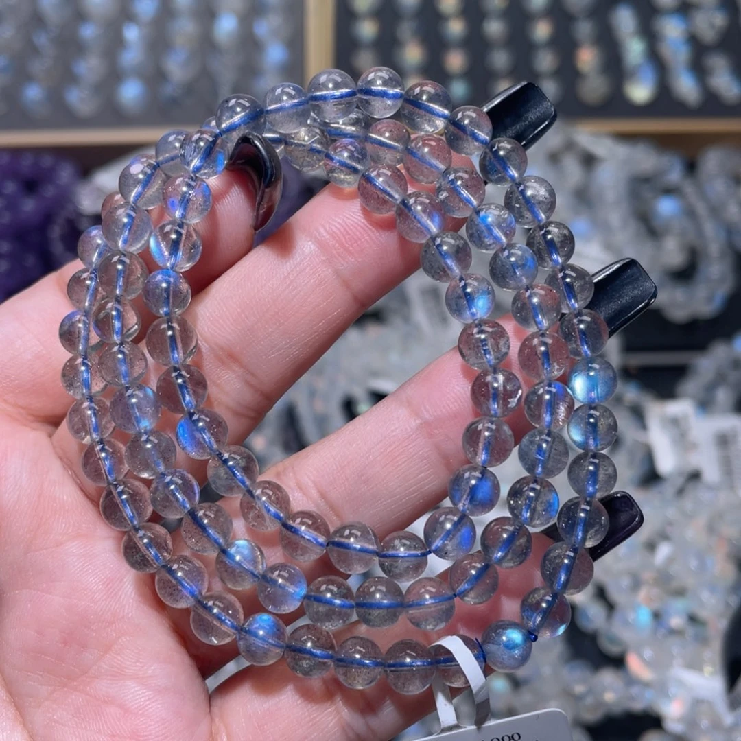 手链未镶嵌长石冰透体纯蓝光灰月光手链多圈6mm