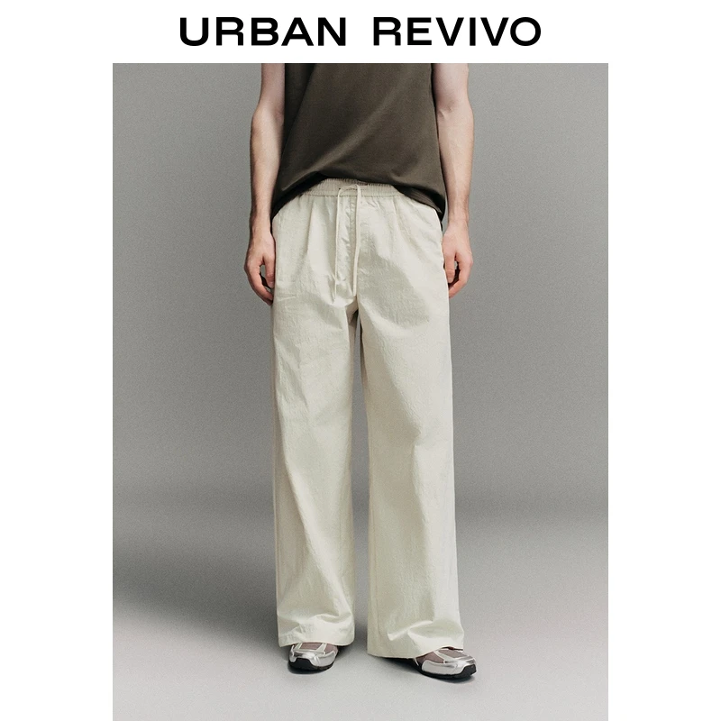 UR2026春季新款男装休闲简约松紧腰抽绳阔腿裤UUY650004