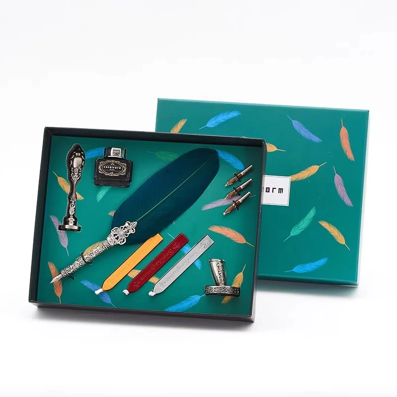 Cuneiform金属复古羽毛礼盒套装蘸水印章书法笔书写墨水送礼人气