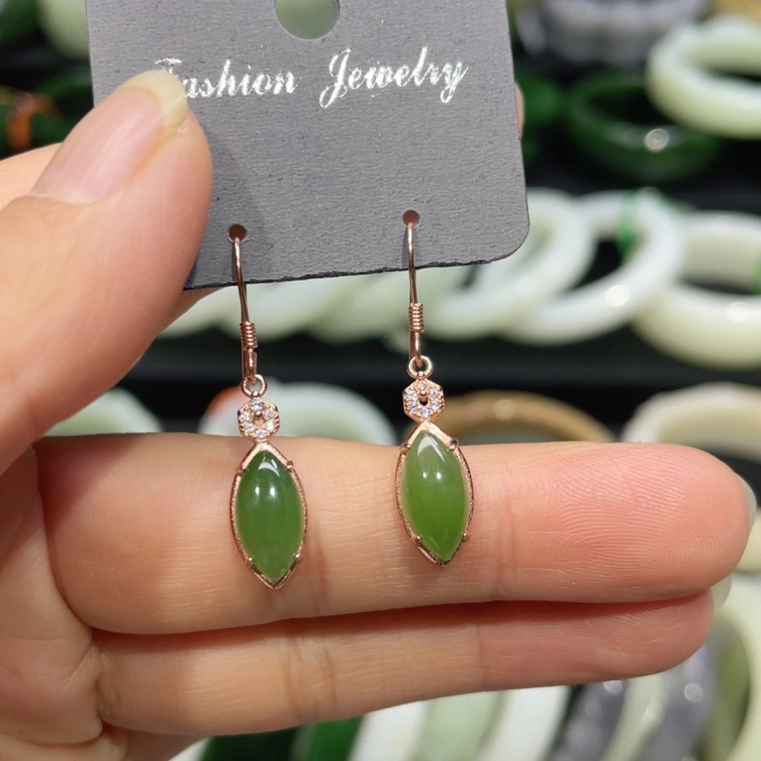 银S925镶嵌和田玉耳饰