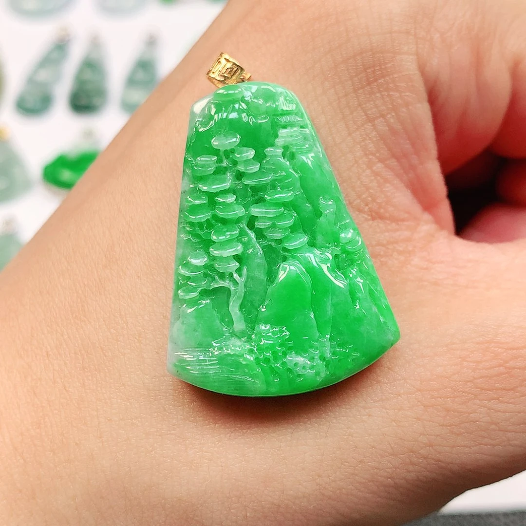 吊坠(不含链)18K金镶嵌翡翠