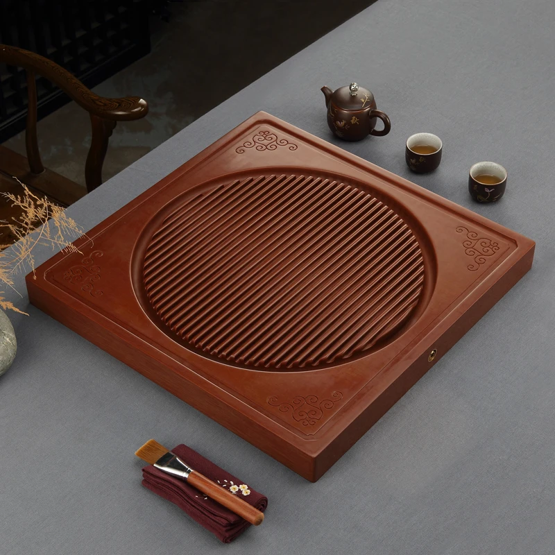 自见方形电木茶盘德国家用整块功夫茶具电胶木黄料茶托茶海干泡台