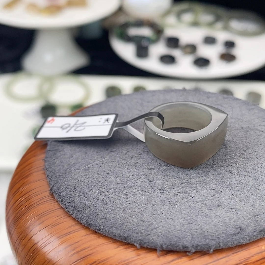 和田玉（糖玉）未镶嵌戒指G32灰紫马鞍16.2