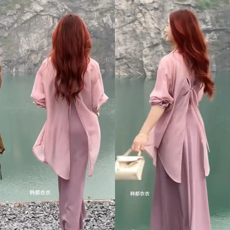 后背开叉衬衫女夏薄款开衫外套设计感小众空调衫雪纺防晒上衣