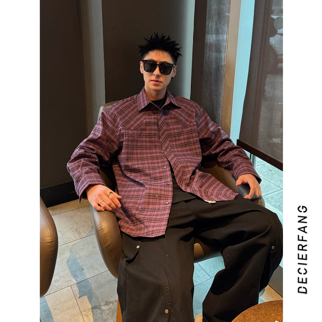 2025早春潮流青年格纹日系复古情侣衬衫休闲百搭上衣外套