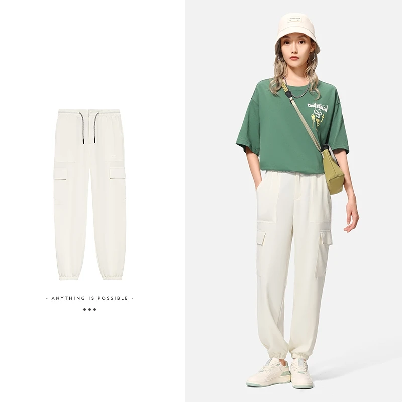 李宁时尚系列户外百搭舒适运动裤宽松女子束脚休闲长裤AKXS296