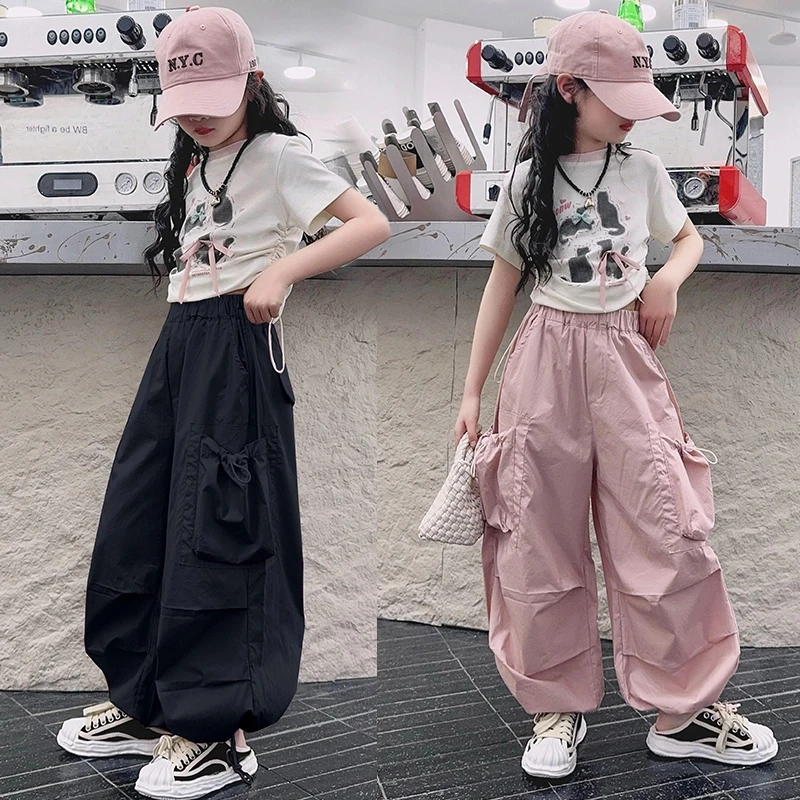 女童工装裤套装春装2025新款儿童夏季洋气春秋潮酷街舞两件套大童