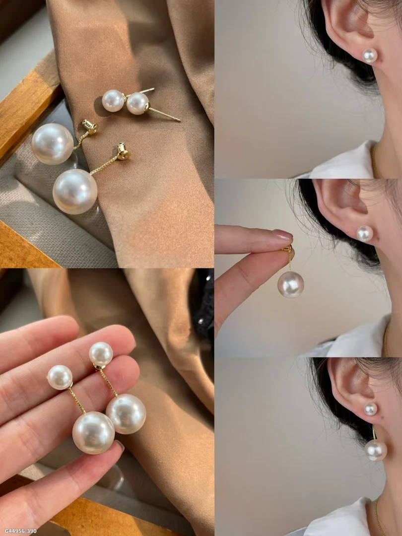 非金属仿珍珠耳饰 【姑姐同款】奢华法式洋气双头珍珠耳钉