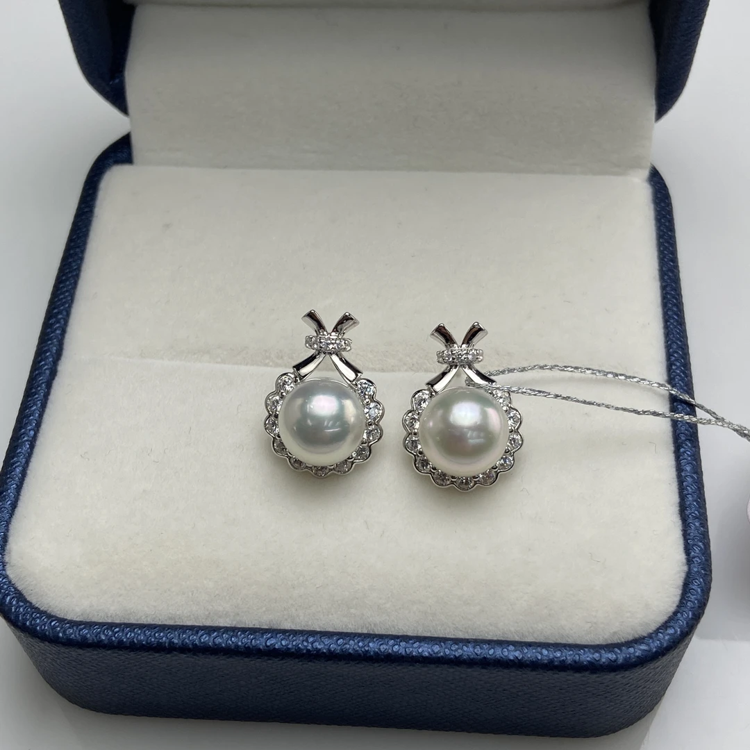 海水珍珠澳白S925银耳钉8-9mm精致灵动时尚耳饰送朋友送妈妈