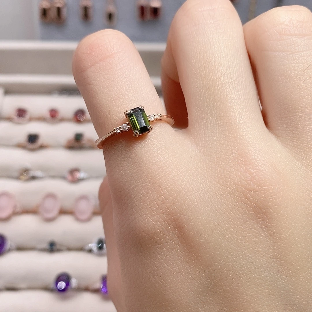 戒指银S925镶嵌碧玺戒指