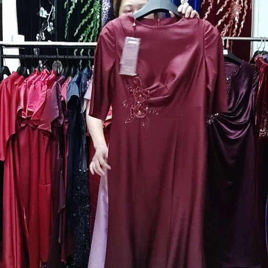 枣红色圆领渐变色长款礼服鱼尾裙xl115斤2xl120斤
