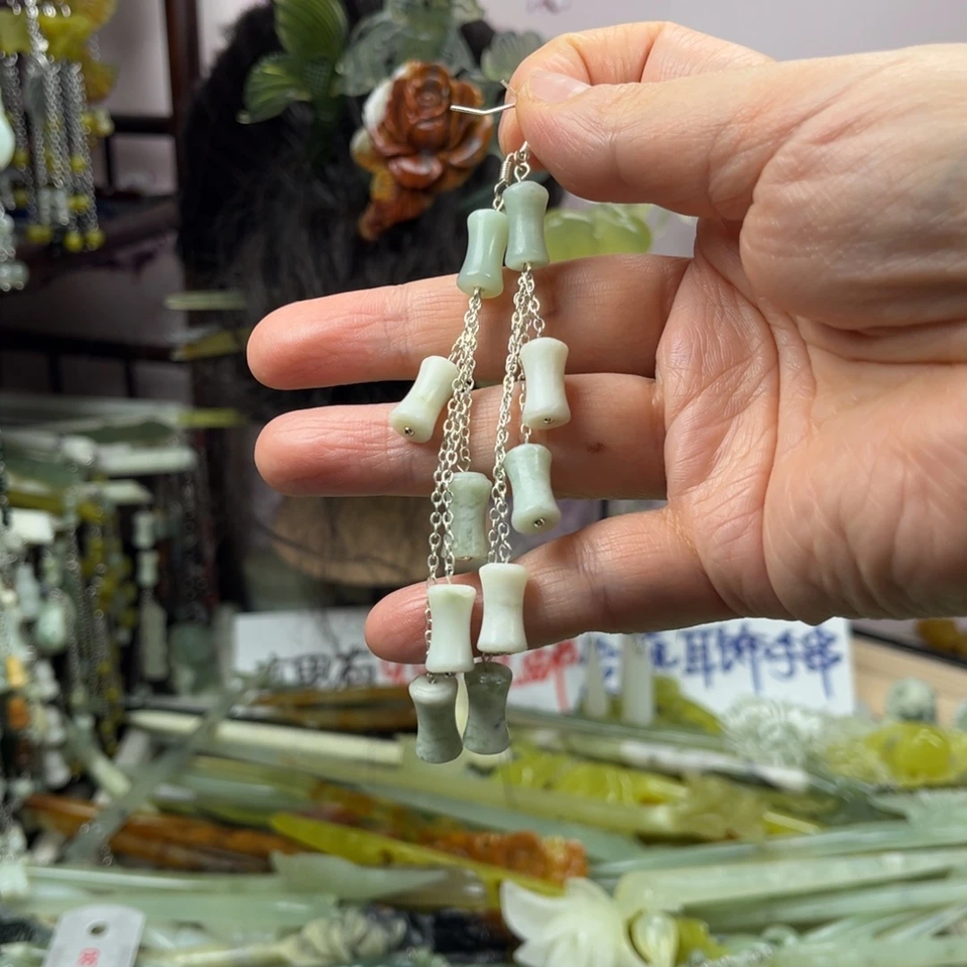 岫玉未镶嵌发饰岫玉耳坠