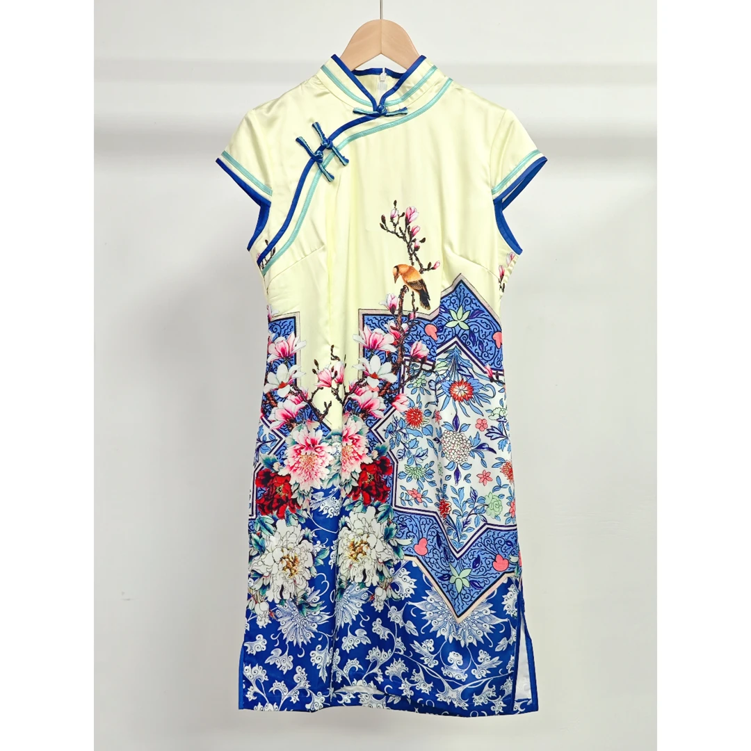 改良短款旗袍连衣裙新中式少女日常显瘦优雅短款夏季80519